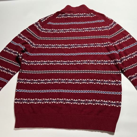 1/4 Quarter Zip Fair Isle Sweater Mens XL Izod Cotton Mock Neck Burgendy - NWT - Picture 12 of 13